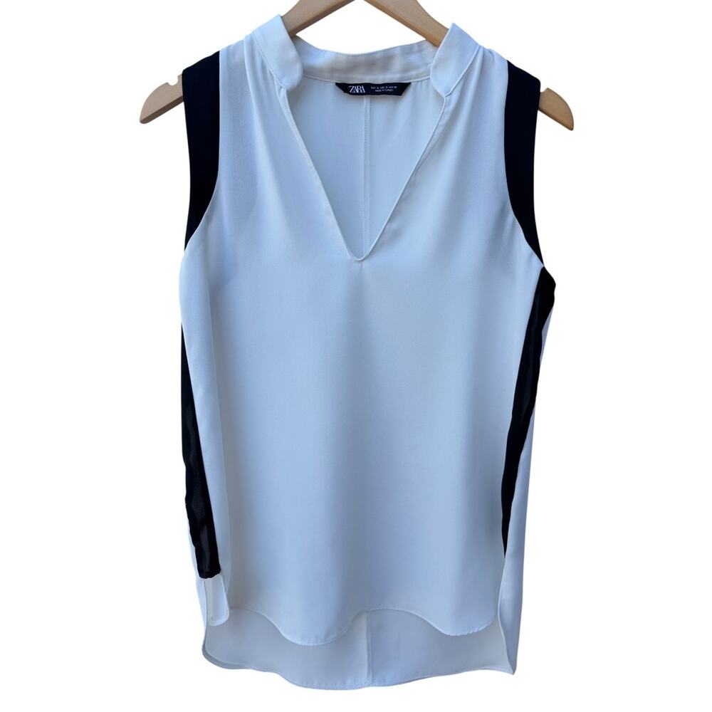 Zara Womens Sleeveless Blouse Small White V Neck Top